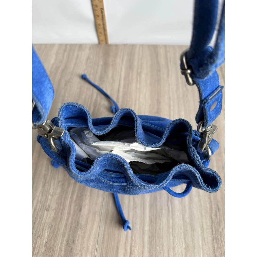 Free People Billie Crossbody Bag Suede Cobalt Blue Slouchy Moto Western Purse - Picture 7 of 10